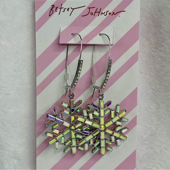 Betsey Johnson Iridescent Snowflake Drop Earrings - Picture 9 of 10